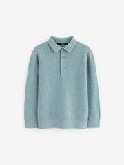 Blau - Langärmeliges, strukturiertes Strick-Polo-Shirt (3–16 Jahre) - Bild 1 von 2