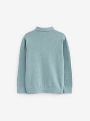 Blau - Langärmeliges, strukturiertes Strick-Polo-Shirt (3–16 Jahre) - Bild 2 von 2