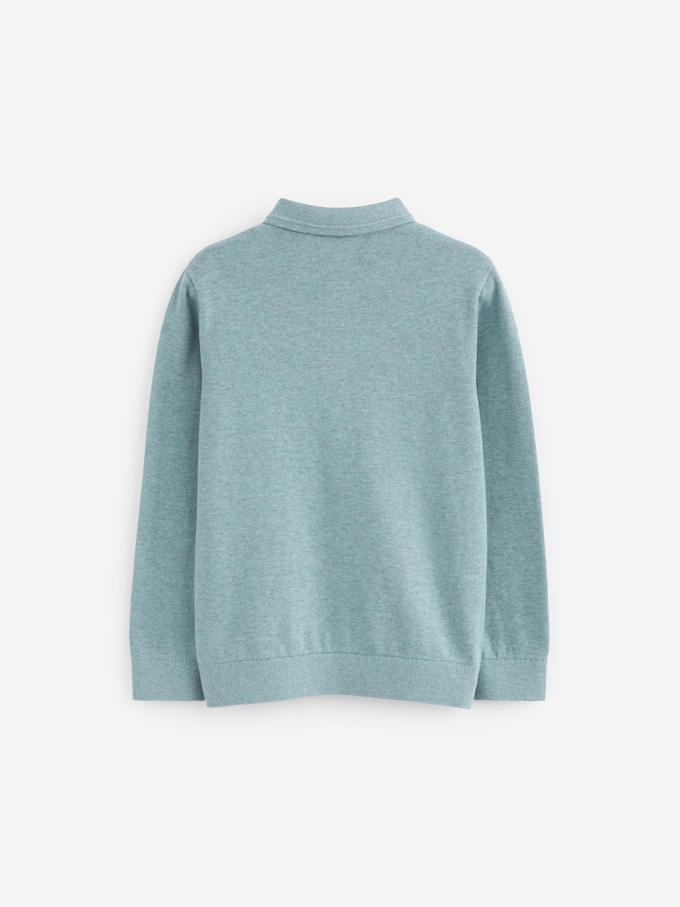 Blau - Langärmeliges, strukturiertes Strick-Polo-Shirt (3–16 Jahre) - Bild 2 von 2