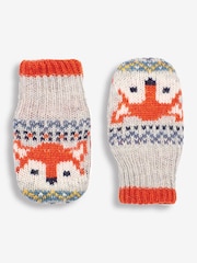 JoJo Maman Bébé Grey Fox Fairisle Pattern Mittens - Image 1 of 3