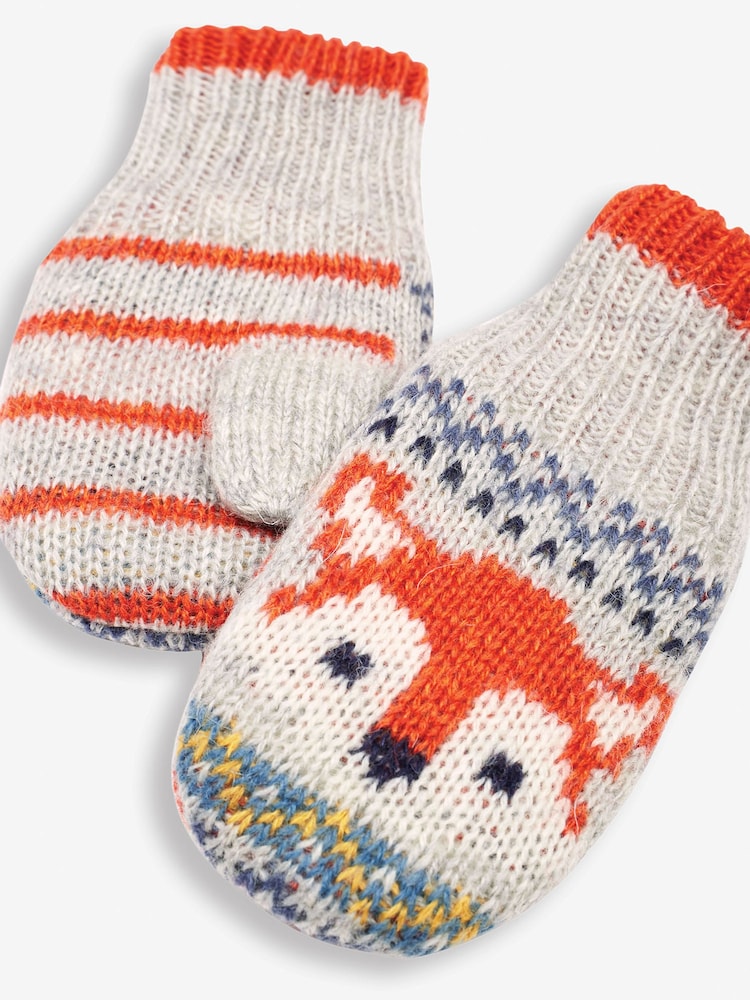 JoJo Maman Bébé Grey Fox Fairisle Pattern Mittens - Image 3 of 3