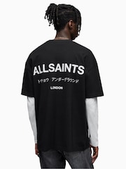 أسود - تيشرت بحافة رقبة مستديرة من القطن 100% بتصميم Underground من Allsaints - صورة 3 من 16