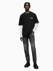 أسود - تيشرت بحافة رقبة مستديرة من القطن 100% بتصميم Underground من Allsaints - صورة 4 من 16