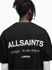 أسود - تيشرت بحافة رقبة مستديرة من القطن 100% بتصميم Underground من Allsaints - صورة 6 من 16