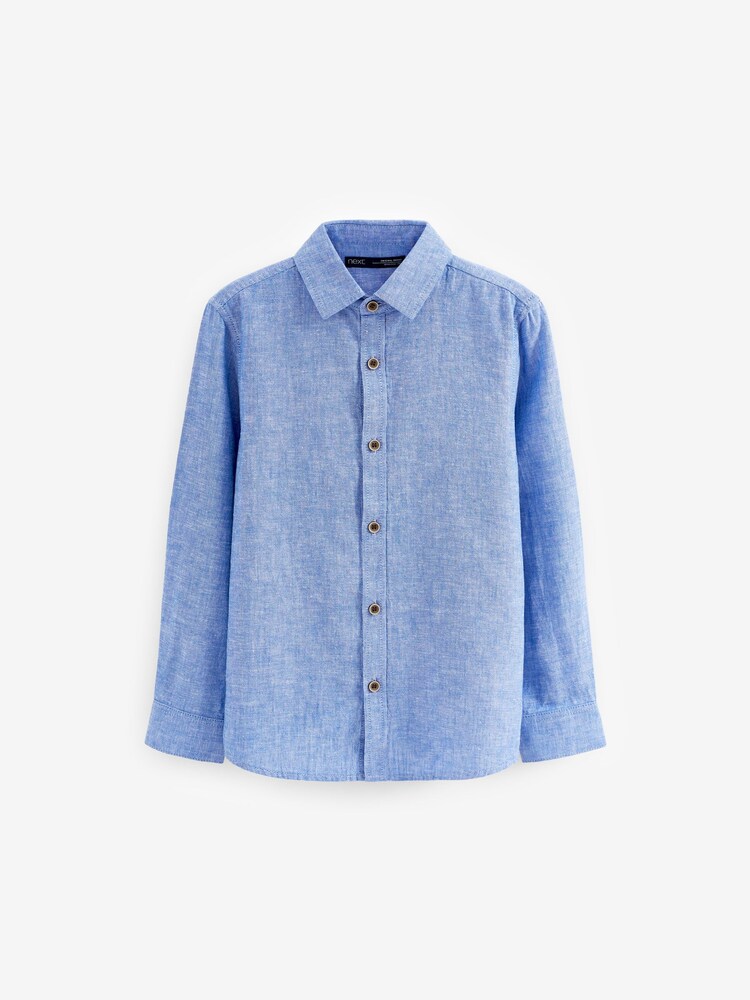 Blue Linen Blend Long Sleeve Shirt (3-16yrs) - Image 1 of 2 Blue Linen Blend Long Sleeve Shirt (3-16yrs) - Image 1 of 2