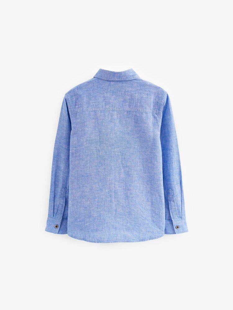 Blue Linen Blend Long Sleeve Shirt (3-16yrs) - Image 2 of 2 Blue Linen Blend Long Sleeve Shirt (3-16yrs) - Image 2 of 2