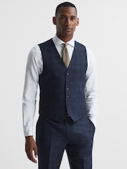 Reiss Navy Ancroft Prince Of Wales Check Slim Fit Waistcoat - Image 1 of 6