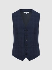 Reiss Navy Ancroft Prince Of Wales Check Slim Fit Waistcoat - Image 2 of 6