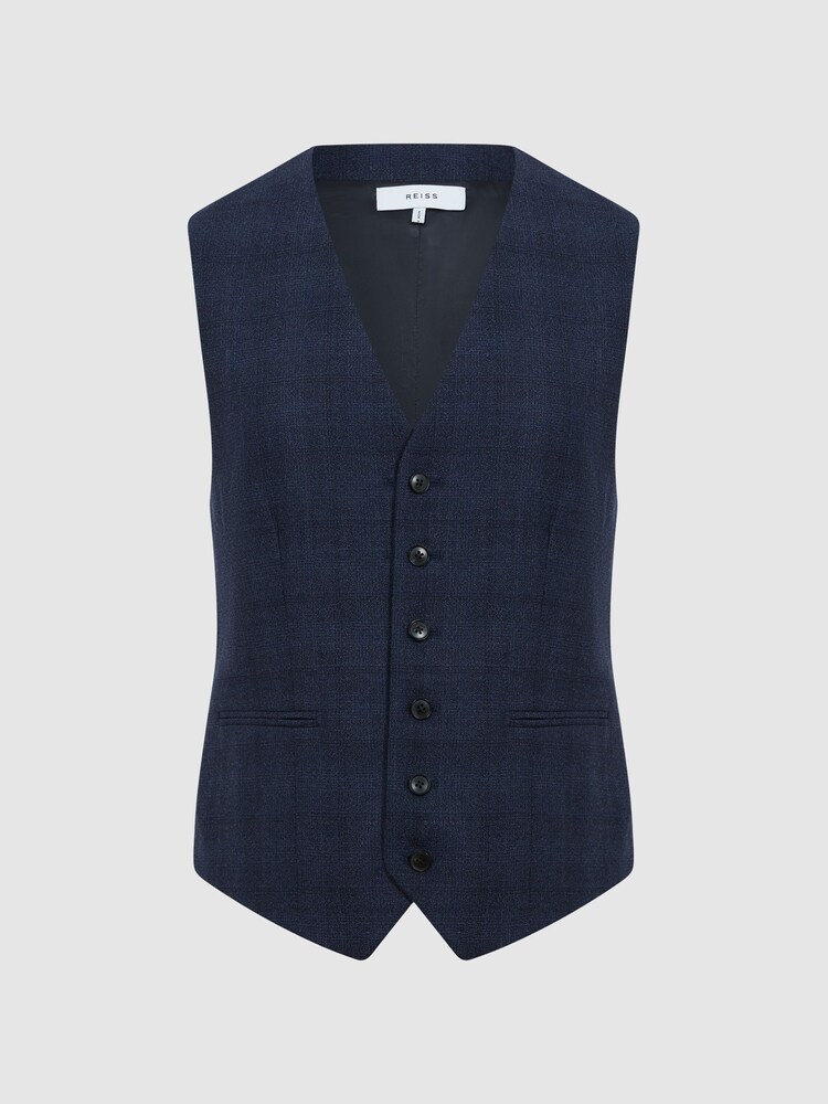 Reiss Navy Ancroft Prince Of Wales Check Slim Fit Waistcoat - Image 2 of 6