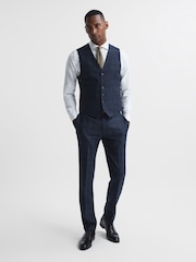 Reiss Navy Ancroft Prince Of Wales Check Slim Fit Waistcoat - Image 3 of 6