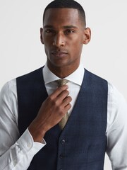 Reiss Navy Ancroft Prince Of Wales Check Slim Fit Waistcoat - Image 4 of 6