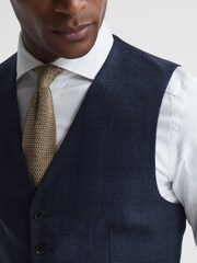 Reiss Navy Ancroft Prince Of Wales Check Slim Fit Waistcoat - Image 6 of 6