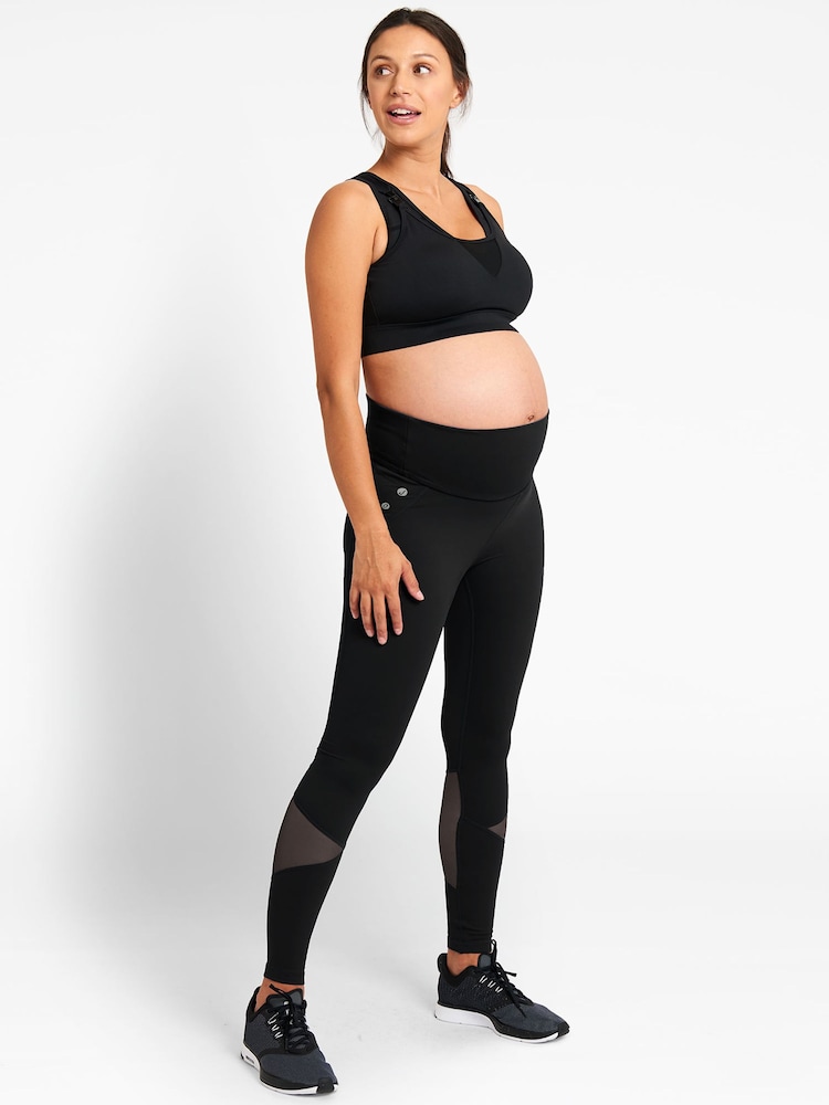 JoJo Maman Bébé Black Mesh Panel Performance Maternity Workout Leggings - Image 1 of 5