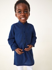 Navy Blue Regular Length Embroidered Boys Kurta (3mths-7yrs) - Image 1 of 12