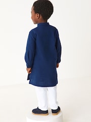 Navy Blue Regular Length Embroidered Boys Kurta (3mths-7yrs) - Image 2 of 12