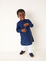 Navy Blue Regular Length Embroidered Boys Kurta (3mths-7yrs) - Image 3 of 12