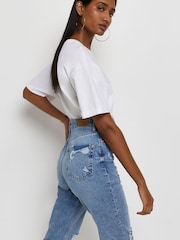 River Island Blue Denim Medium Mom High Rise Ripped Barnsley Jeans - Image 4 of 4