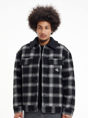 Calvin Klein Jeans Black Sherpa Check Trucker Jacket - Image 1 of 4