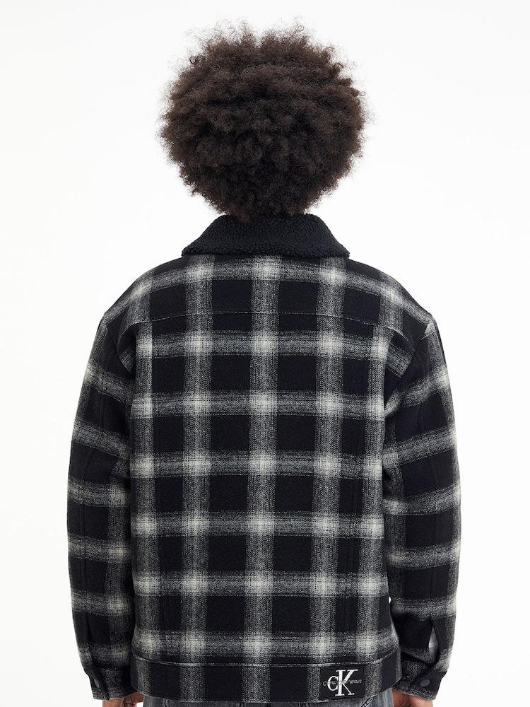 Calvin Klein Jeans Black Sherpa Check Trucker Jacket - Image 2 of 4