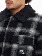 Calvin Klein Jeans Black Sherpa Check Trucker Jacket - Image 3 of 4
