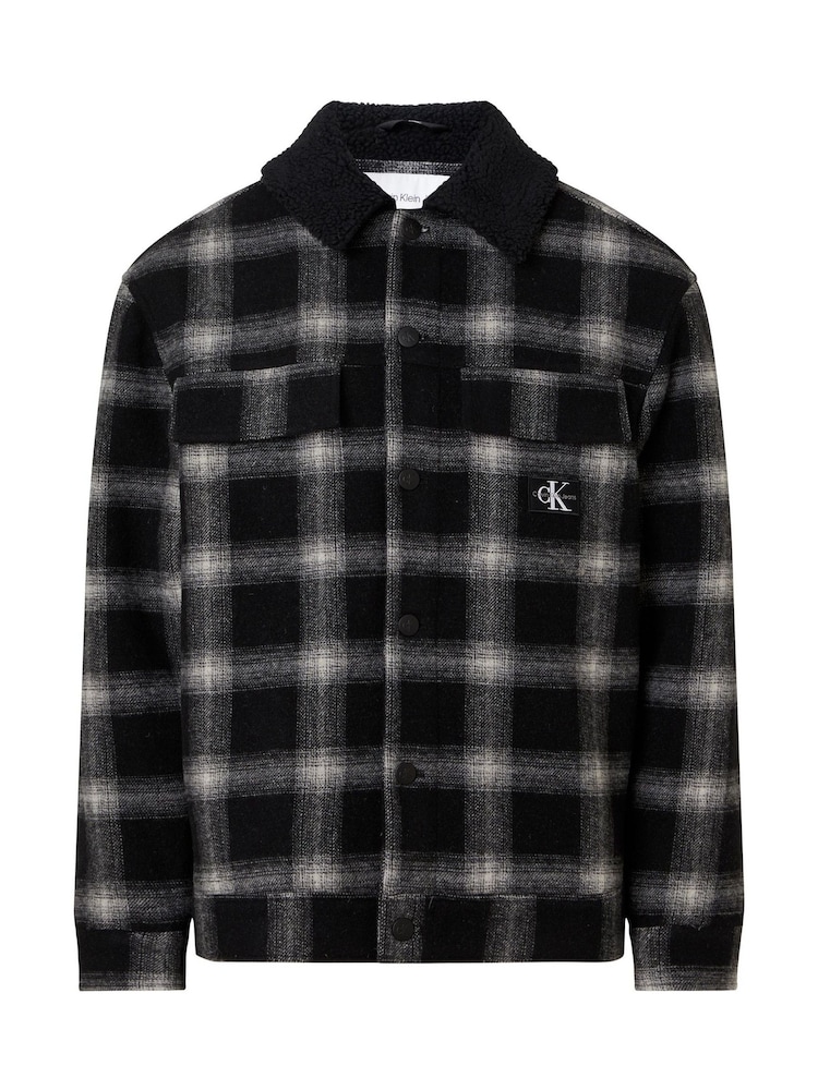 Calvin Klein Jeans Black Sherpa Check Trucker Jacket - Image 4 of 4