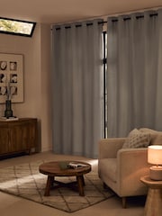 Grey Silver Cotton Super Thermal Eyelet Curtains - Image 1 of 7