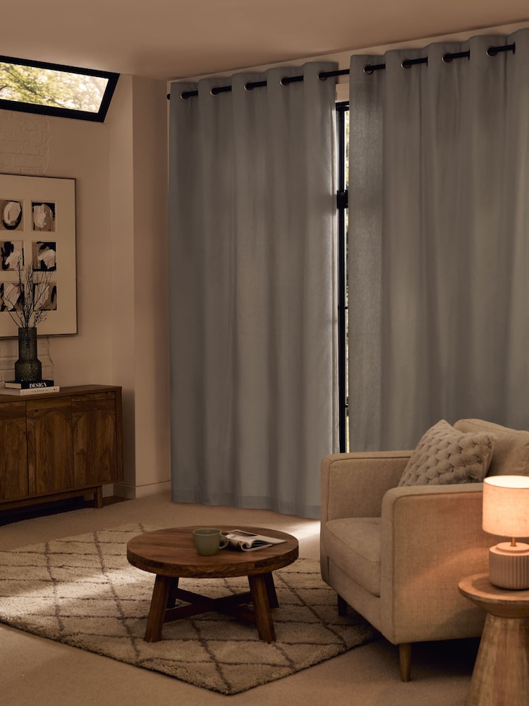 Grey Silver Cotton Super Thermal Eyelet Curtains - Image 1 of 7