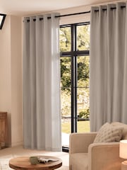 Grey Silver Cotton Super Thermal Eyelet Curtains - Image 2 of 7