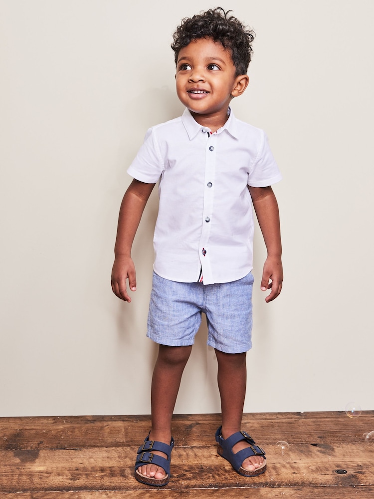 White Short Sleeve Trimmed Oxford Shirt (3mths-7yrs) - Image 2 of 6
