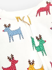 JoJo Maman Bébé Reindeer Print Zip White Sleepsuit - Image 2 of 2