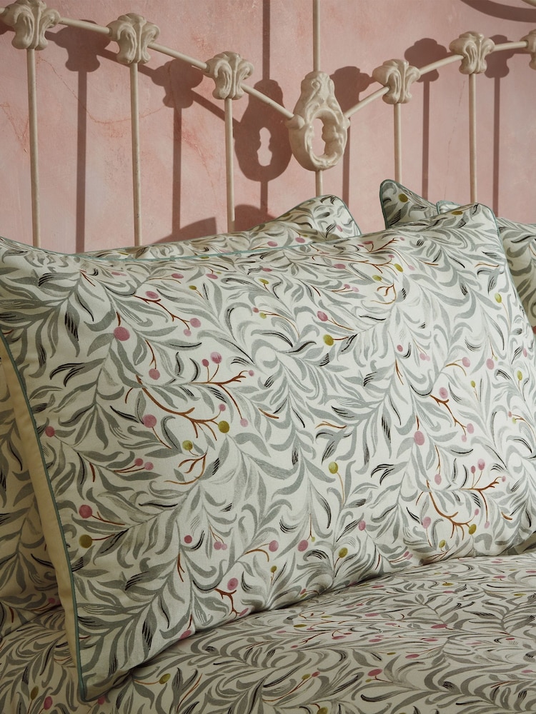 EW by Edinburgh Weavers Set of 2 Eucalyptus Malory English Floral Luxury 100% Cotton Slub Cord Pipe Pillowcases - Image 1 of 2
