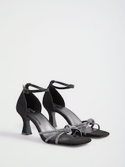 Friends Like These Black Faux Suede Diamante Hotfix Strap Knot Detail Heeled Occasion Sandals - Image 1 of 5