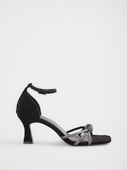 Friends Like These Black Faux Suede Diamante Hotfix Strap Knot Detail Heeled Occasion Sandals - Image 2 of 5