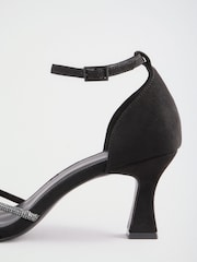 Friends Like These Black Faux Suede Diamante Hotfix Strap Knot Detail Heeled Occasion Sandals - Image 3 of 5