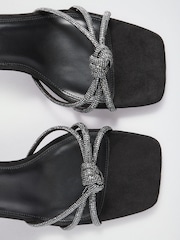 Friends Like These Black Faux Suede Diamante Hotfix Strap Knot Detail Heeled Occasion Sandals - Image 4 of 5