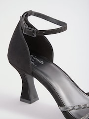 Friends Like These Black Faux Suede Diamante Hotfix Strap Knot Detail Heeled Occasion Sandals - Image 5 of 5