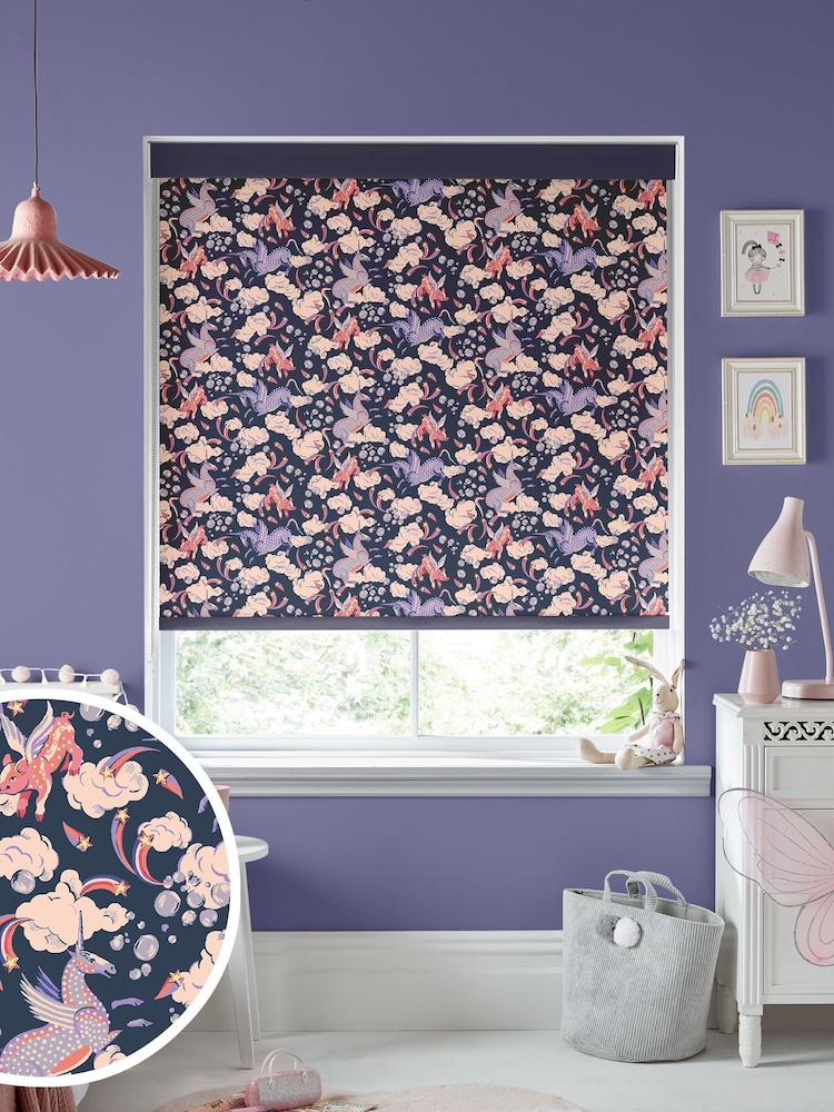 Cath Kidston Navy Blue Kids Unicorn Made To Measure Roller Blinds - Image 1 of 6