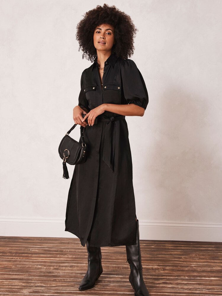 Mint Velvet Black Linen Blend Shirt Dress - Image 1 of 4 Mint Velvet Black Linen Blend Shirt Dress - Image 1 of 4