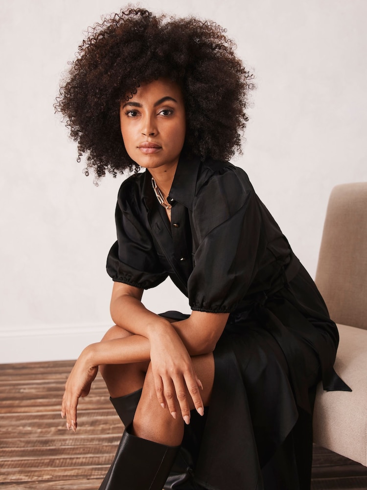 Mint Velvet Black Linen Blend Shirt Dress - Image 2 of 4 Mint Velvet Black Linen Blend Shirt Dress - Image 2 of 4