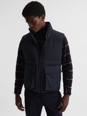 Reiss Navy Westbrook Funnel Neck Puffer Gilet - Image 1 of 7