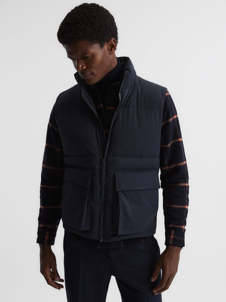 Reiss Navy Westbrook Funnel Neck Puffer Gilet - Image 1 of 7