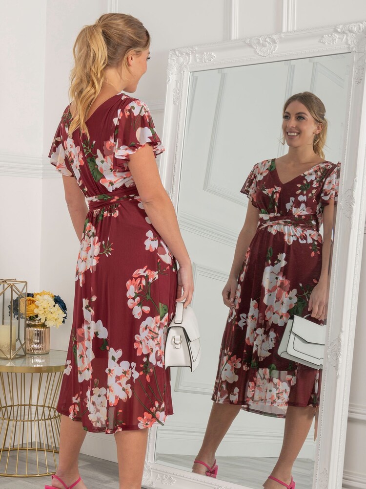 Jolie Moi Bethany Red Mesh Midi Dress - Image 2 of 5 Jolie Moi Bethany Red Mesh Midi Dress - Image 2 of 5