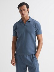 Reiss Airforce Blue Thom Short Sleeve Open Collar T-Shirt - Image 1 of 6