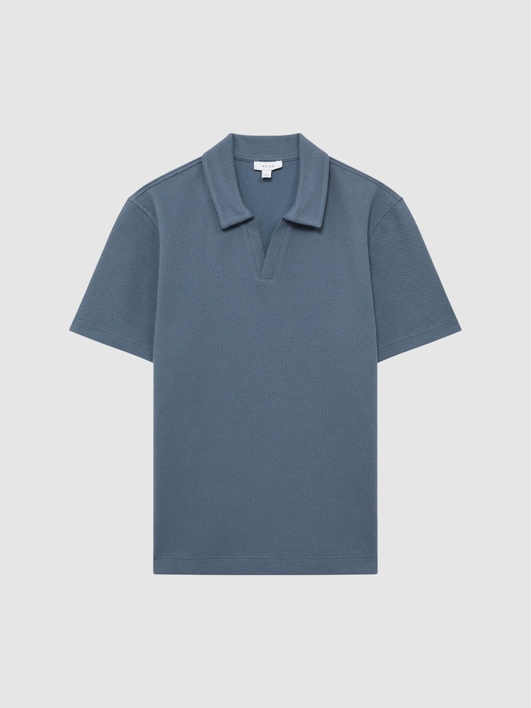 Reiss Airforce Blue Thom Short Sleeve Open Collar T-Shirt - Image 2 of 6