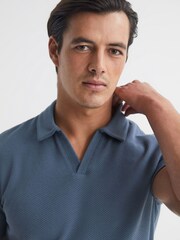 Reiss Airforce Blue Thom Short Sleeve Open Collar T-Shirt - Image 4 of 6