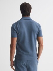Reiss Airforce Blue Thom Short Sleeve Open Collar T-Shirt - Image 5 of 6