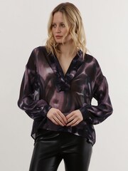 Religion Purple Sheer Ruffle Shirt In Beautiful Prints - Image 1 of 7