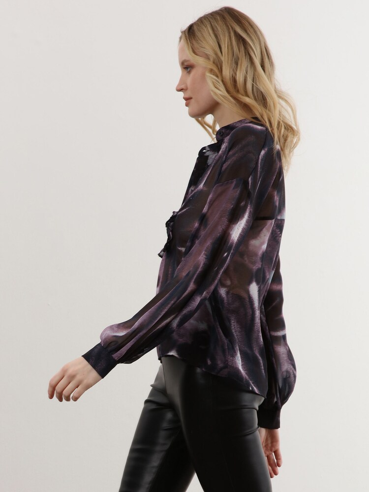 Religion Purple Sheer Ruffle Shirt In Beautiful Prints - Image 3 of 7