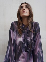 Religion Purple Sheer Ruffle Shirt In Beautiful Prints - Image 7 of 7