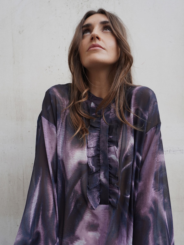 Religion Purple Sheer Ruffle Shirt In Beautiful Prints - Image 7 of 7